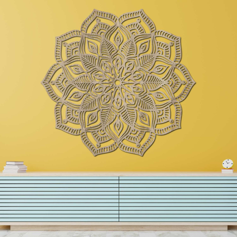Modernes Holzmandala für die Wand, das Gleichgewicht, Schönheit und positive Energie symbolisiert