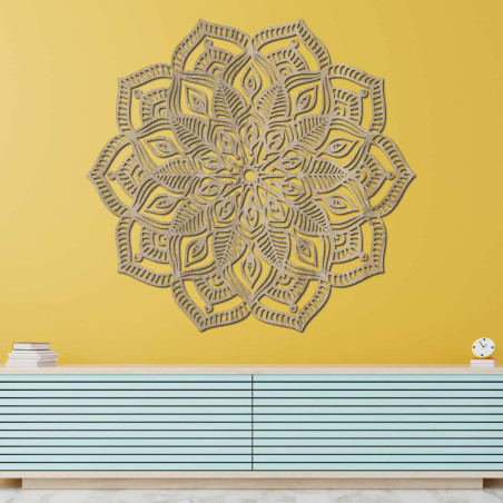Modernes Holzmandala für die Wand, das Gleichgewicht, Schönheit und positive Energie symbolisiert