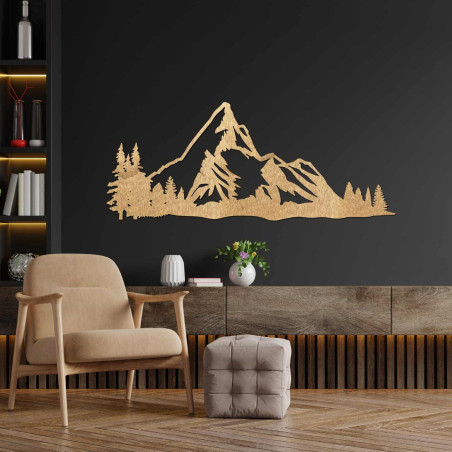 Elegantes Holzbild mit Berg- und Waldmotiv für ein stilvolles Interieur
