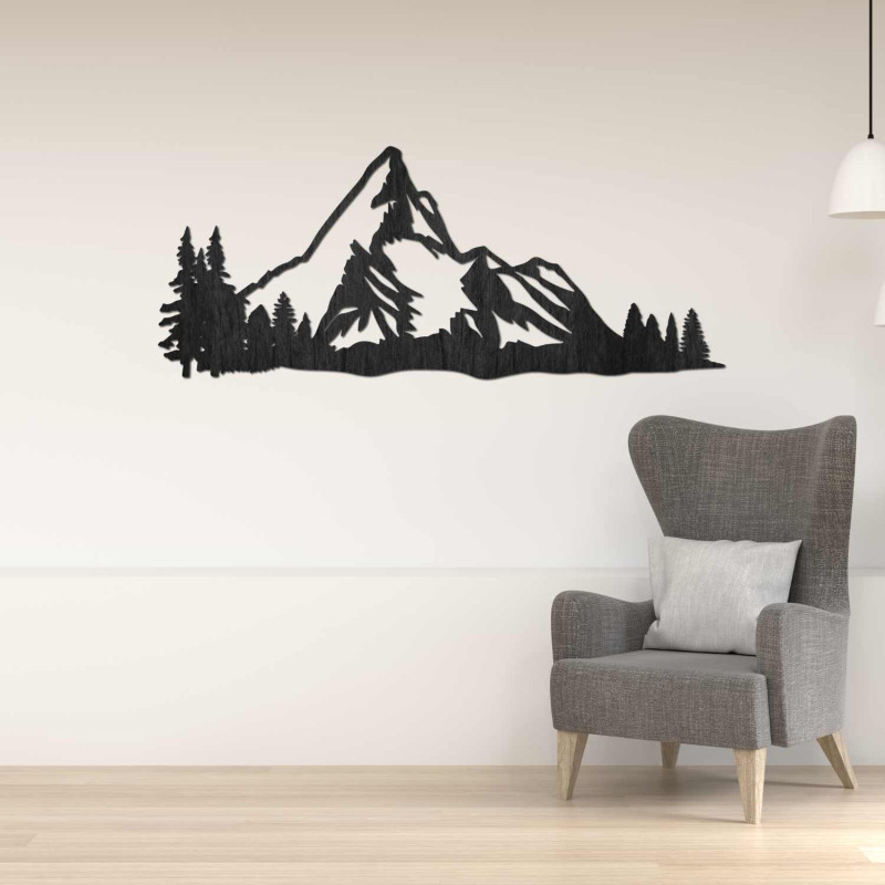 Elegantes Holzbild mit Berg- und Waldmotiv für ein stilvolles Interieur
