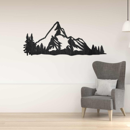 Elegantes Holzbild mit Berg- und Waldmotiv für ein stilvolles Interieur