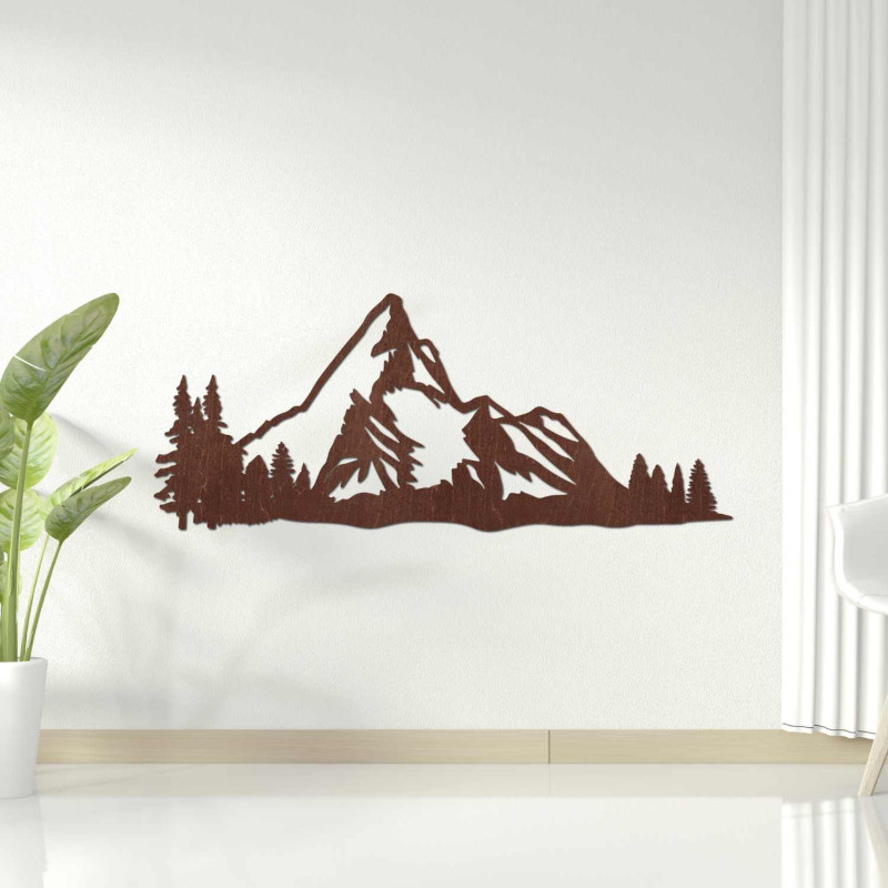 Elegantes Holzbild mit Berg- und Waldmotiv für ein stilvolles Interieur