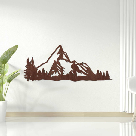 Elegantes Holzbild mit Berg- und Waldmotiv für ein stilvolles Interieur