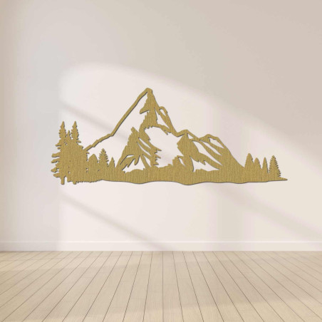 Minimalistische Holzdekoration mit Berg- und Waldmotiven für das Wohnzimmer oder Büro