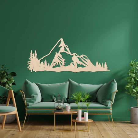 Minimalistische Holzdekoration mit Berg- und Waldmotiven für das Wohnzimmer oder Büro