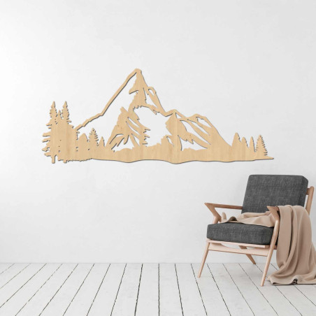 Minimalistisches Gemälde mit Bergmotiv aus Holz für Wohnzimmer, Büro oder Ferienhaus