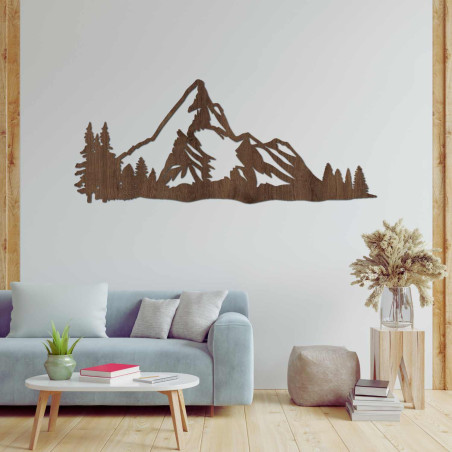 Minimalistisches Gemälde mit Bergmotiv aus Holz für Wohnzimmer, Büro oder Ferienhaus