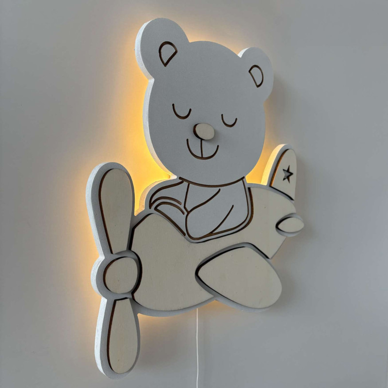 Dekorative LED-Lampe Teddybär Pilot, geeignet für Kinderzimmer, Spielzimmer und Schlafzimmer