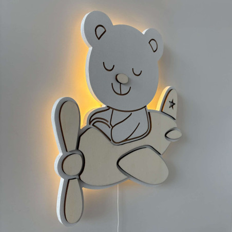 Dekorative LED-Lampe Teddybär Pilot, geeignet für Kinderzimmer, Spielzimmer und Schlafzimmer