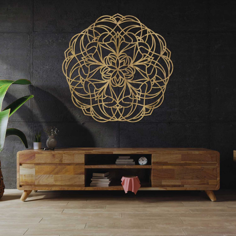 Elegante Holzmandala als stilvolle Wanddekoration