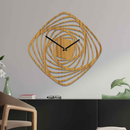 Designer-Wanduhr aus Holz mit abstraktem Spiralmotiv und geräuschlosem Uhrwerk