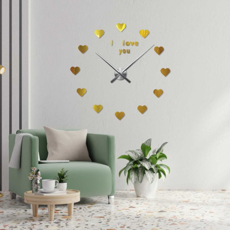 Moderne Wanduhr „Ich liebe dich“ mit schwarzen Herzen