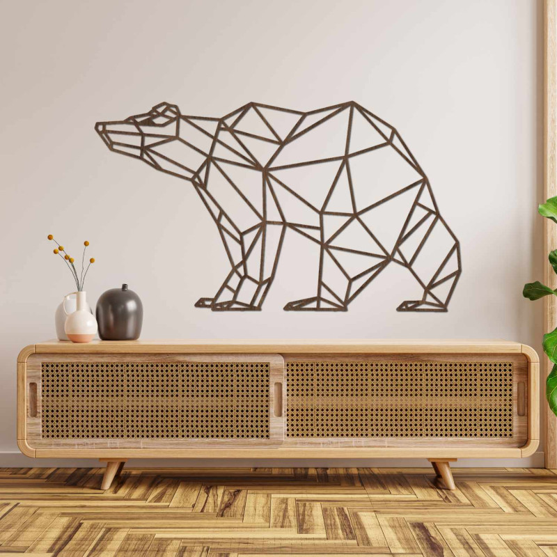 Designer-Wanddekoration in Bärenform aus Holz für moderne und skandinavische Interieurs.