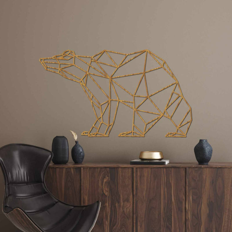 Designer-Wanddekoration in Bärenform aus Holz für moderne und skandinavische Interieurs.