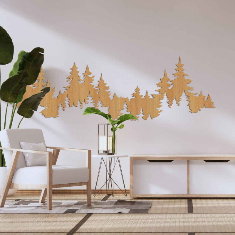 Wanddekoration aus Holz in Form einer Waldsilhouette, Ahornholz