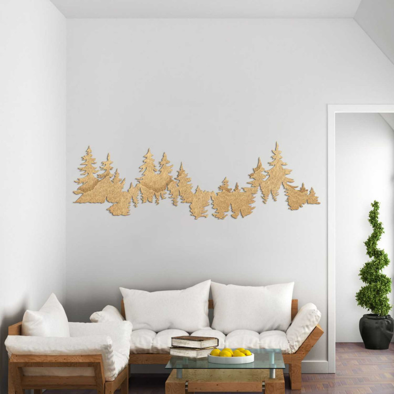 Wanddekoration aus Holz, Waldmotiv, bernsteinfarben, für das Wohnzimmer