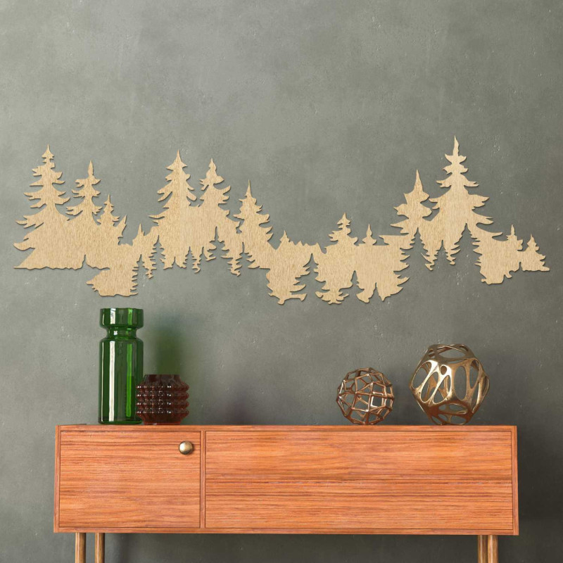 Geschnitzte Waldsilhouette aus bernsteinfarbenem Holz, Geschenk
