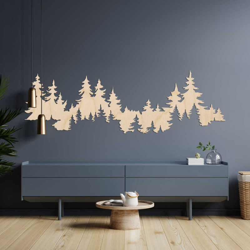 Geschnitzte Waldsilhouette aus bernsteinfarbenem Holz, Geschenk