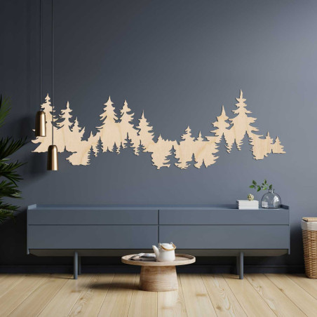 Geschnitzte Waldsilhouette aus bernsteinfarbenem Holz, Geschenk
