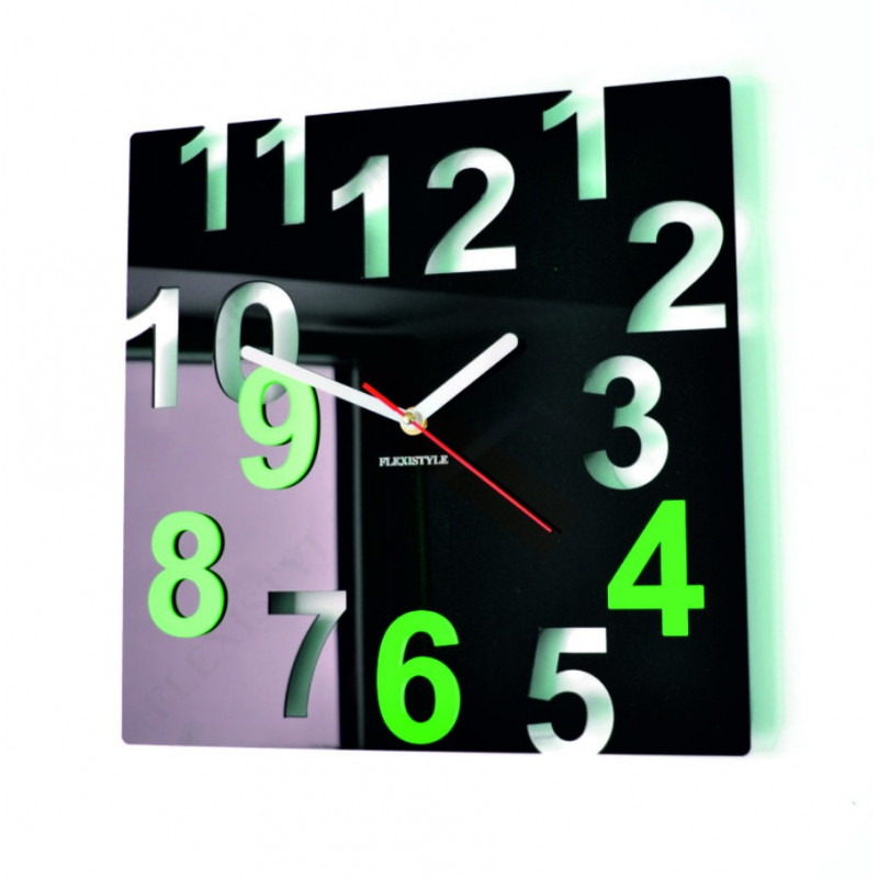 Moderne Wanduhr aus Plexiglas. Trends auf der Wanduhr als Geschenk. Clock X-momo. PMMA