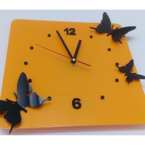 Moderne Wanduhr Schmetterlinge - Farbe: Gelb, Schwarz Größe: 30x30 cm I SENTOP FL-z29