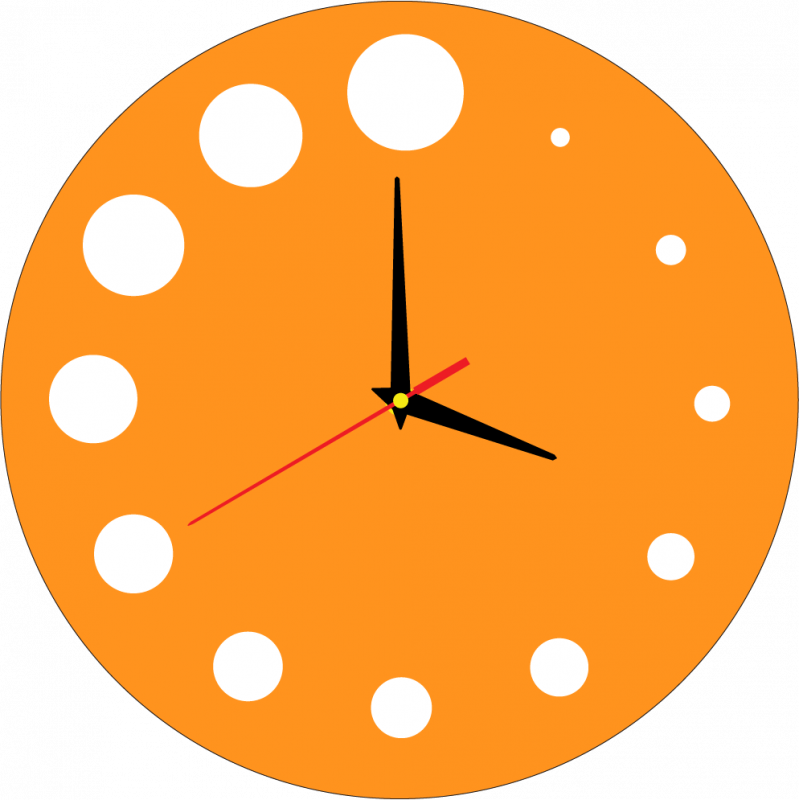 Moderne Wanduhr aus Kunststoff. Eigene Produktion, X-momo