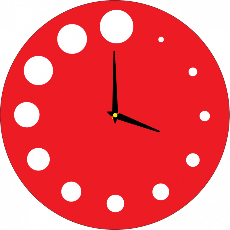 Moderne Wanduhr aus Kunststoff. Eigenproduktion, X-momo