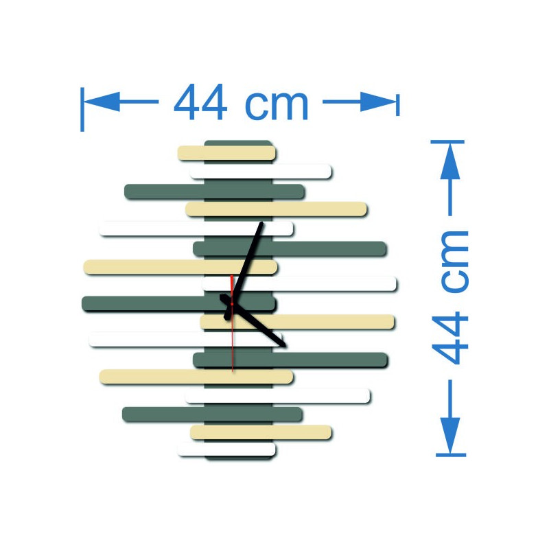 Abmessungen von Wanduhren aus Kunststoff. Trendy Uhr wie ein Bild.