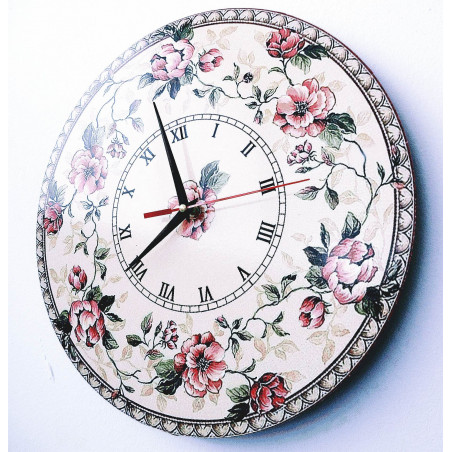 Moderne Wanduhr, Holzwanduhr, Sperrholz, römische Wanduhr mit Blume