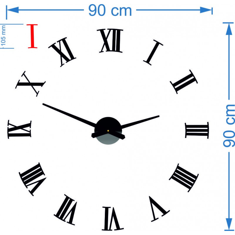 Klebende Wanduhr Roman 2D Plexiglas