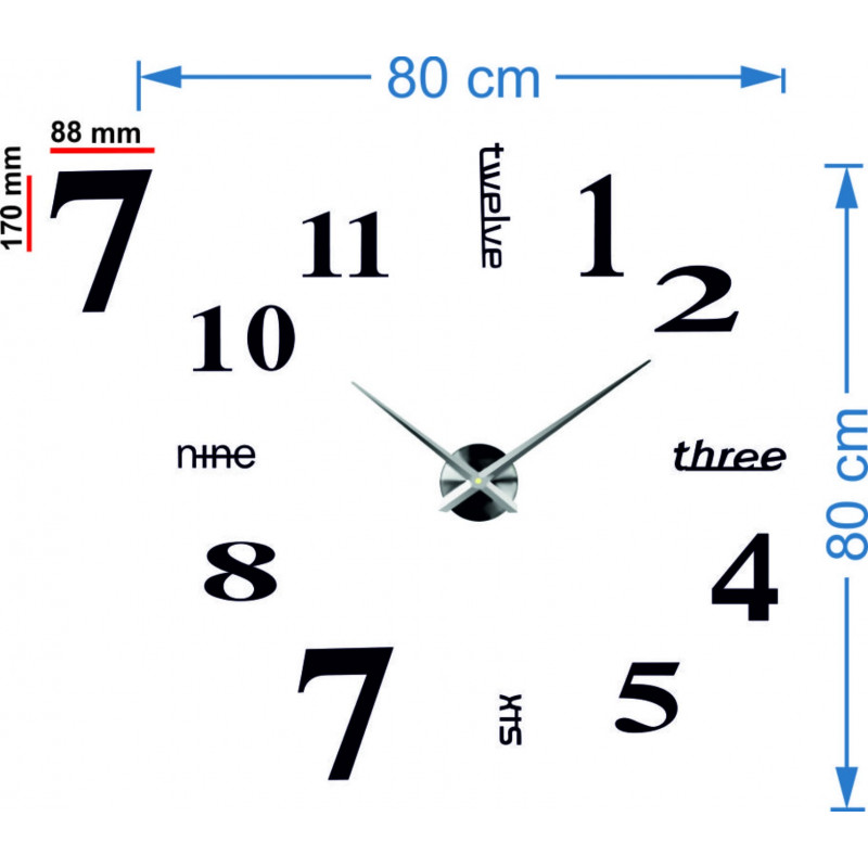 Moderne Wanduhr mit sieben 2D-Plexiglasspiegeln
