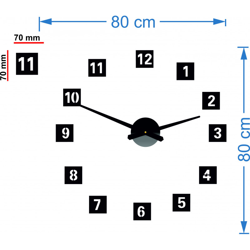 Große quadratische Wanduhr (Wanduhr aus Kunststoff) 2D DEKOR