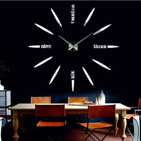 Große Wanduhr Klebespiegel 3D DIY SIX