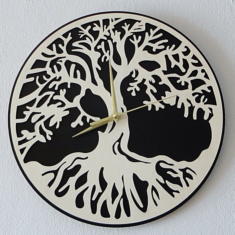 Wanduhr Baum des Lebens Material Sperrholz Pappel und schwarz MDF