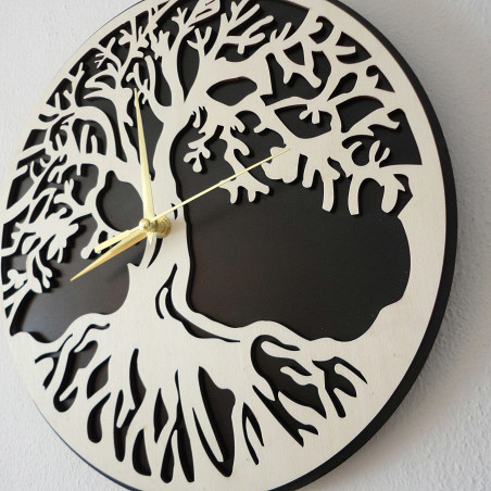 Wanduhr Baum des Lebens Material Sperrholz Pappel und schwarz MDF
